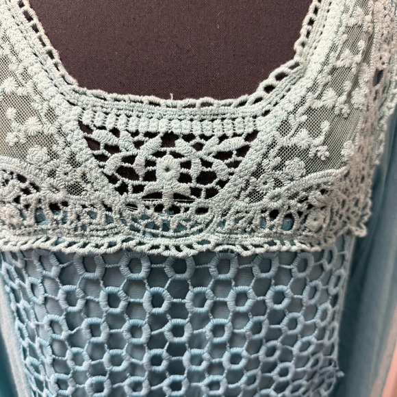 Pretty Angel Teal Lace Crochet Boho Tunic Top XL Long Sleeve Romantic Top - Picture 3 of 11